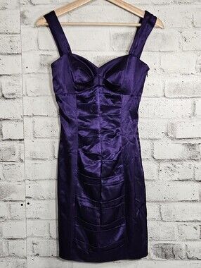 Morgan & Co Purple Satin Bodycon Cocktail Party Dress NWT Size 3/4